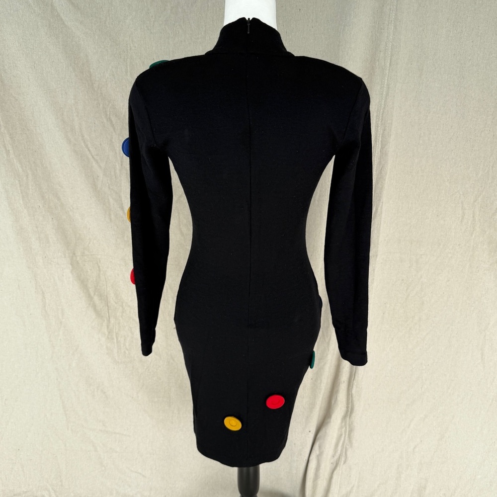 Vintage S Andrea Jovine Black Fitted Wool Multi-Colored Button Long Sleeve Dress - Picture 4 of 7